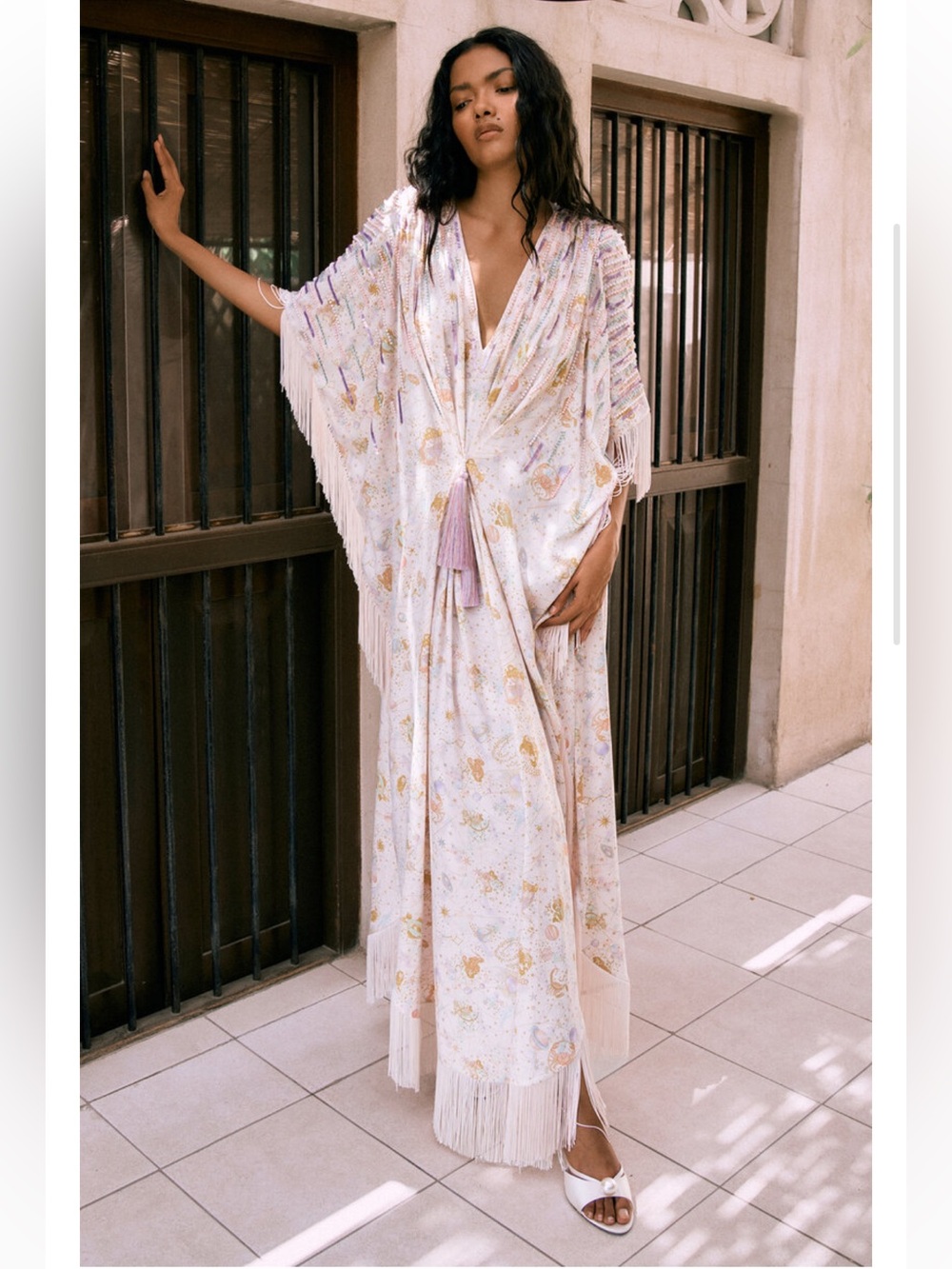 Ola by Ohaila Khan Fringe-Trimmed Sequined Crepe Caftan Dress